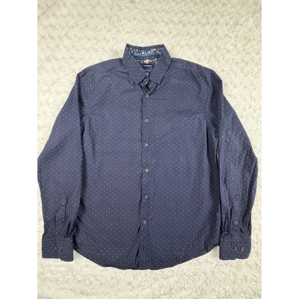 Denim & Flower Ricky Singh Men's Navy Polka Dot Cotton Button-Up Shirt M